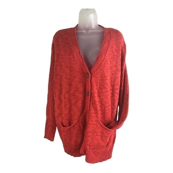 J. Jill Cardigan Orange Long Sleeve Sweater Cotton Blend V Neck Size large P - Picture 1 of 9
